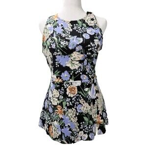 Maeve Anthropologie Floral Textured Peplum Top Small Sleeveless Black Multicolor